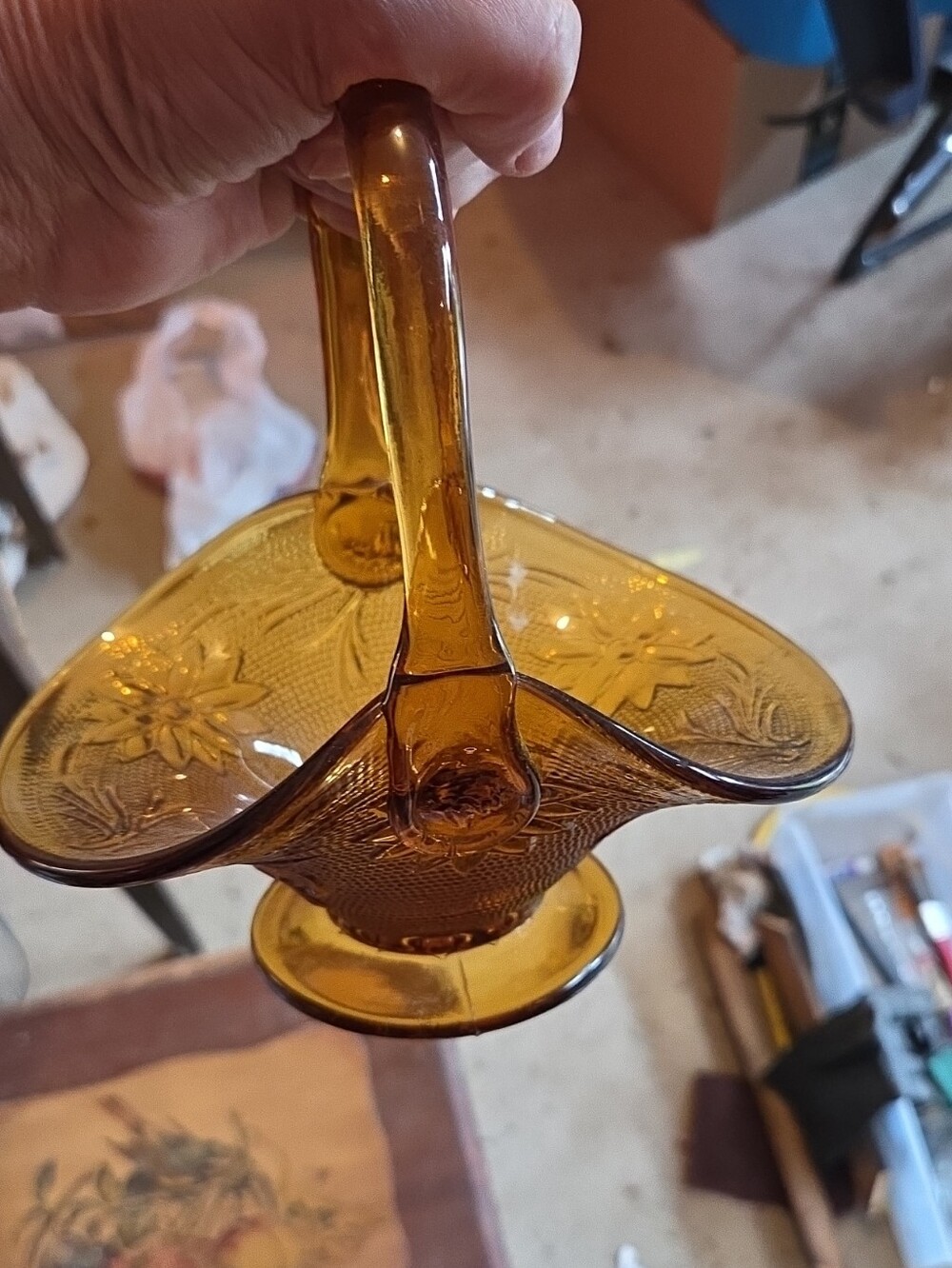 Amber Glass Decorative Basket - Home Art